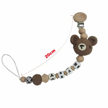 Baby Rattle Crochet Bear Teether Rattle With Bells Pacifier Chain Newborn Montessori Educational Toy Wooden Rings Baby Toys