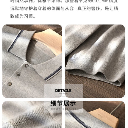 85% Silk + 15% Cashmere Men's T-shirt Casual Solid Color Knitted Pullover Short Sleeved Polo Neck Tees Basic Tops