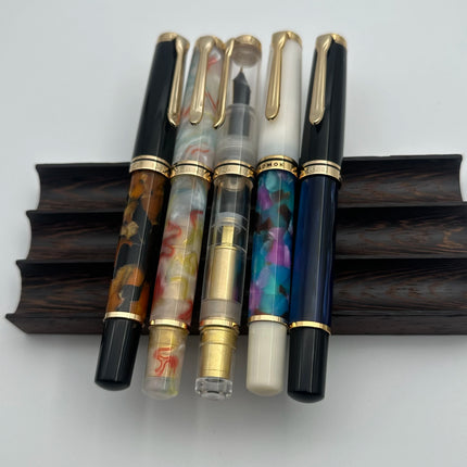 Admok M800 Pen Sky Blue Acrylic Piston Fountain Pen Bock Schmidt Nib F M B 0.5 0.7 1.0MM Nib Golden Clip Writing Office Gift Pen