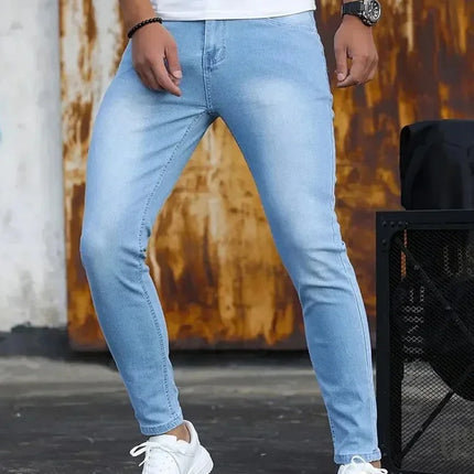 Men Jeans Stretch Skinny Denim Pants Solid Color Black Blue Spring Luxury Street Harajuku Hip-Hop Style Slim Fit Trousers Brand