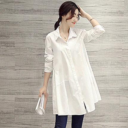 White Shirt Layering Loose Bum Covering Long Sleeve Thin Womens Plus Size Casual Top Oversized Tunic medium length Dames Blouse
