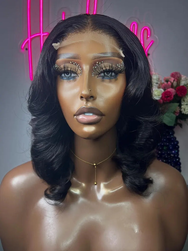 Black and White Highlight Wig 13x4 HD Short Body Wave Synthetic Pre-Plucked Glueless Lace Front Wig for Daily Wear - Clearance Sale