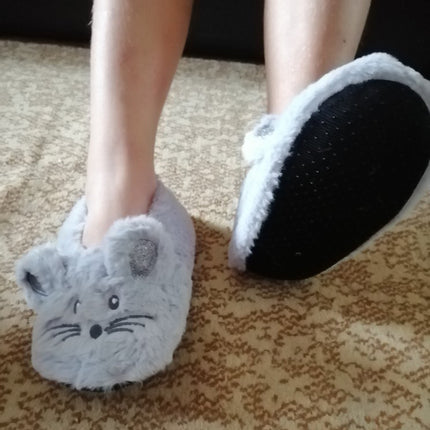 Winter Warm Slipper Women Home Fuzzy Fur Contton Plush Non Slip Grip Indoor Fluffy Lazy Female Mouse Ears Embroidery Floor Shoe