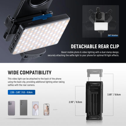 NEEWER LED Selfie & Tattoo Light Compatible with iPhone, Clip on CPL Filter/Tripod Stand/Phone Holder for Photography
