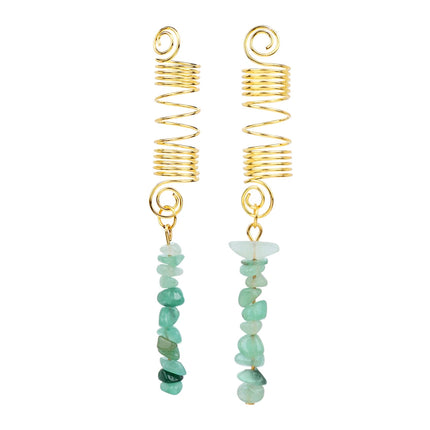 Natural Chip Stone Pendant Hair Accessories For Women Girl Wire Wrapped Hair Twists Spiral Hair Cuff Clips Headwear Dreadlock