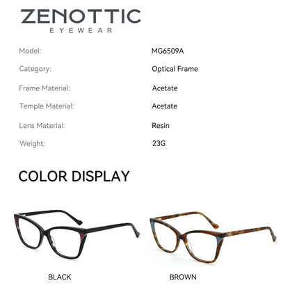 ZENOTTIC M Size Cat Eye Eyeglasses Women Vintage Acetate Inspired Design Prescription Lenses Classic Style