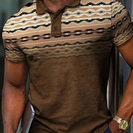 2026 Men's T-shirt Fashion Casual Sport Polo Shirt 3D Golf Gradient Ethnic Print Men Street Lapel Button Polo Shirt Short Sleeve