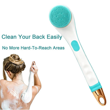 Electric Bath Brush Long Handle Body Scrubber Waterproof Shower Brush with Replaceable Heads for Back Feet Body Cleaning Massage