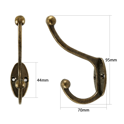 5Pcs Retro Hooks Wall Mounted Dual Coat Rack Coat Copper Clothes Hanger Heavy Duty Door Robe Hooks Non-slip Robe Holder