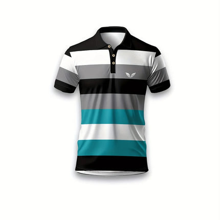 Men's Striped and Wing Printed Casual Short-Sleeved Top, Comfortable Thin and Breathable Short-Sleeved Regular Polo Shirt