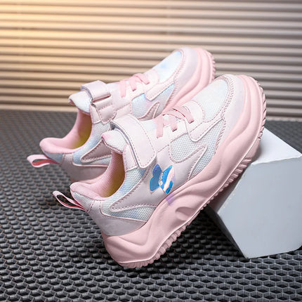 Childrens Sports Shoes Spring Fashion Butterfly Girls Leather Pink Breathable Antislip Light Casual Flat Kids Running Shoes