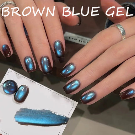 SHAKA 1pcs Autumn Winter Whitening Blue Temperament Glass Bead Cat Eye Gel Nail Polish Brown Blue Cat Eye Nail Art Nail Supplies