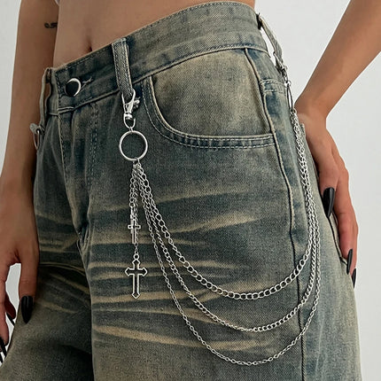Hot Sale FashionSalircon Punk Multilayer Metal Star Pendant Pant Chain Hip Hop Waist keychain Jeans Chain Women Trendy Jewelry A