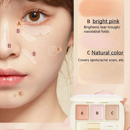 Judydoll Three-Color Concealer Palette Blemishes Spots Acne scars Covering Tear troughs Filling
