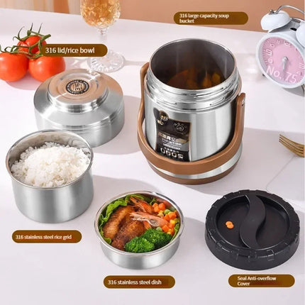 Household 220v Stainless Steel Insulated Lunch Box With Ultra-long Portable Vacuum Capacity For 24 Hours