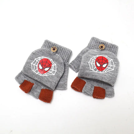 Marvel Spider-Man Children's Flip Gloves Toddler Half Finger Mittens Kindergarten Flip Top Warm Gloves 2-7 Years Old Gift