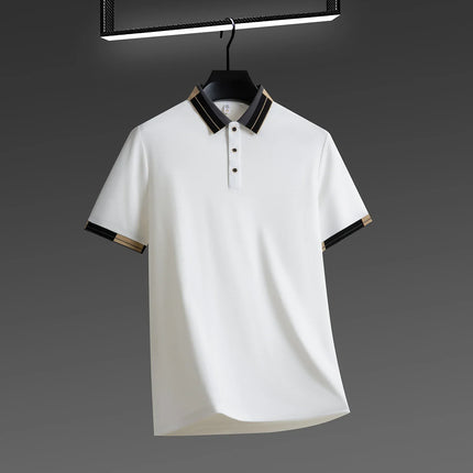 2025 New Men's Collar Polo Shirt Short Sleeved Sweat Absorbing Polo Tops, Luxury Jacquard Breathable Contrast Color T-shirt