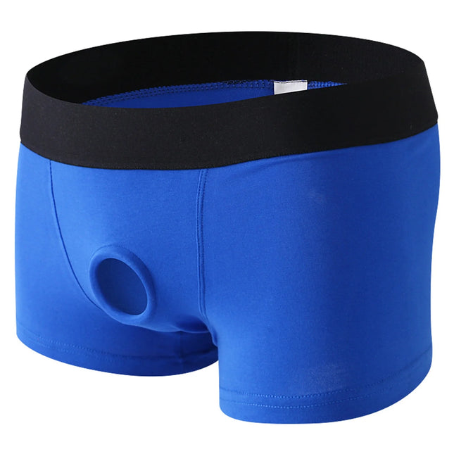 Men Underpants Open Pouch Hole Boxer Shorts Cockring Panties Cock Silicone Ring Cotton Underwear Boxershorts
