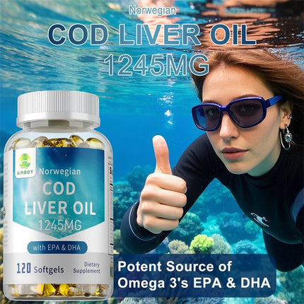 Cod Liver Oil Capsules - Contains EPA and DHA To Support Cardiovascular Health, Promote Overall Well-being, and Enhance Memory
