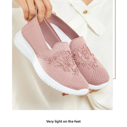 Women's Fashion Vulcanised Trainers 2025 Round Toe Breathable Flower Mesh Casual Flat Slip-On Women's Casual Vulcanised Shoes