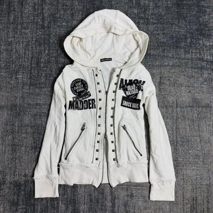 Y2K Gothic Emo Slim Fit Sweatshirt Rivet Zipper Hoodie Harajuku   Vintage Skull Graphic Print White Womens Autumn Winter Jacket