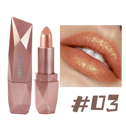 Pearlescent Pink Glitter Velvet Lipstick Metallic Diamond Lipsticks Waterproof Lasting Shimmer Lips Gloss Women Makeup Cosmetic