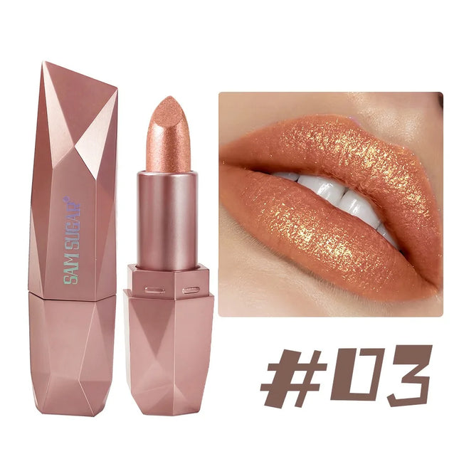 Pearlescent Pink Glitter Velvet Lipstick Metallic Diamond Lipsticks Waterproof Lasting Shimmer Lips Gloss Women Makeup Cosmetic