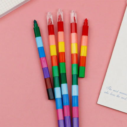 12 Colors Graffiti Crayons Stackable Puzzle Crayon Pens Total Length 10'' Kids Students Coloring Set for Home Xmas Party