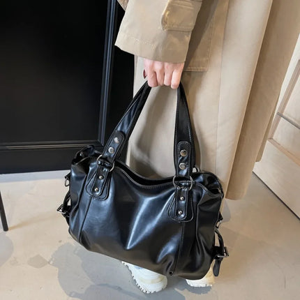 Retro Brand Roomy Shoulder Bag Female Luxury Solid Color Classic Crossbody Bag Large Capacity Style Soft PU Leather Tote Bag