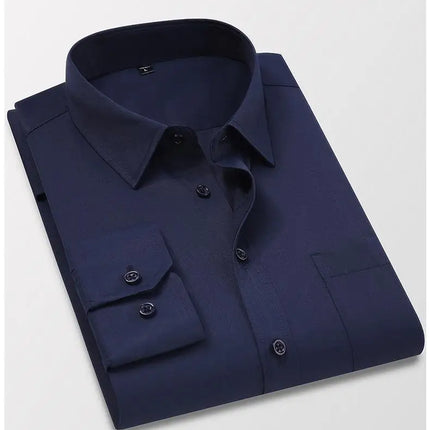Men's Slim Fit Long Sleeve White Shirt Wedding Groomsmen Business Formal Korean Style Polyester Fiber Non-Iron Treatment