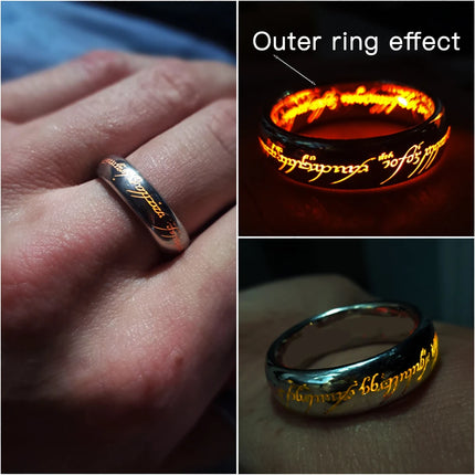 Stainless Steel Jewelry Punk Magic Power Ring with Elvish Letters Fantasy Wizard Style Unisex Multicolor Sizes 5-13