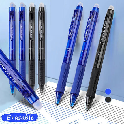 0.5mm High-Capacity Erasable Gel Pen Set Translucent Rod Blue Black Magic Ink Washable School Office Stationery Supplies