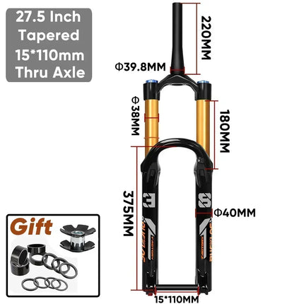 BUCKLOS MTB Boost Suspension Fork 27.5/29Inch 38mm 15*110mm Tube Mountain Bike Air Fork 180mm Travel Fork for XC/Enduro/E-Bike