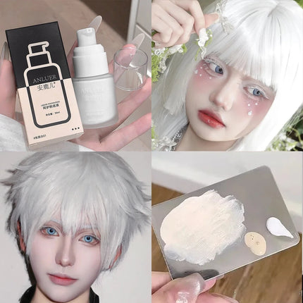 White Liquid Foundation Blending Pure Silky Creamy Matte Long-Wearing Transfer-Resistant for Stage Cosplay Halloween Makeup 30ml