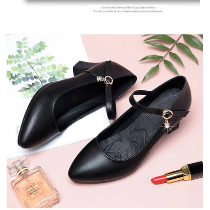 Women Fashion Sweet Red Comfort Buckle Strap Square Heel Pumps Lady Casual Black Pu Leather Office High Heel Shoes Spring Autumn