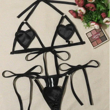 Women Hollowed Out Love Underwear Sexy Erotic Lingerie Set Black G-string Red Plus Size Lingerie Set Porn Micro Bikini Thongs