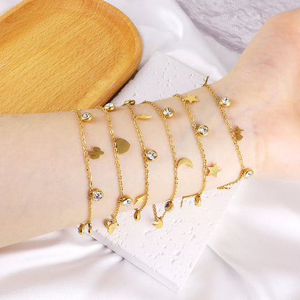 LUXUSTEEL Stainless Steel Anklets for Women Gold Plated Round CZ Crystal Rhinestone Charm Allergy Free Foot Chain Beach Jewelry