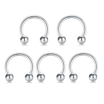 5pc Surgical Steel Body Piercing Jewelry Lot Bulk Nose Ring Tongue Bar Lot Eyebrow Labret Piercing Set Horseshoe Ring Lot Pack
