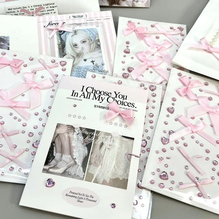 Cute 3D Love Lace Bow Crystal Stickers DIY Sparkly Kpop Photo Deco Stickers Pink Gifts Rhinestone Stickers For Photo Card Holder