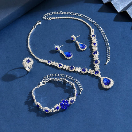 Ladies' Fashion Flower Water Drop Necklace Earrings Bracelet Jewelry Set Suitable for Wedding, Party, Festival Gifts
