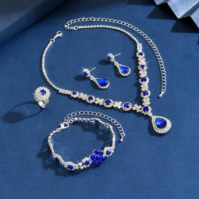 Ladies' Fashion Flower Water Drop Necklace Earrings Bracelet Jewelry Set Suitable for Wedding, Party, Festival Gifts