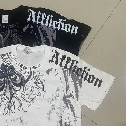 Affliction Out Of Print Short Sleeves Woman Hip Hop Black T Shirt Couple Y2K High Street Pure Cotton Tops Aesthetic Clothes