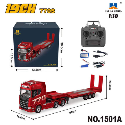 HUINA 1/18 19CH RC Truck 1501 770S Alloy Tractor 2.4G Remote Control Engineering Trailer Truck with Light and Sound Toys