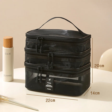 Fashion Transparent Mesh Travel Cosmetic Bag Storage Multi Layer Portable Womens Toiletry Bag Large Capacity Bag Makeup