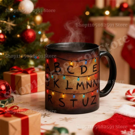 Stranger Xmas Lights 11oz Thermochromic Mug, Temperature Heat Sensitive SThings Christmas Light Cup, for Coffee & Milk Tea