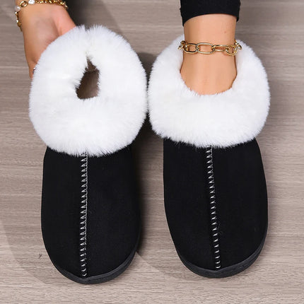 Fur Ankle Fluffy Slippers Women 2024 Winter Warm Plush Indoor Home Slippers Woman Faux Suede Closed Toe Soft Sole House Shoes