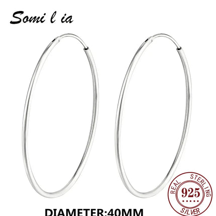 SOMILIA SOMILIA Platinum Big Hoop Earrings for Women, 925 Sterling Silver Jewelry Female Fashion Women Earrings 10-90mm For Gift