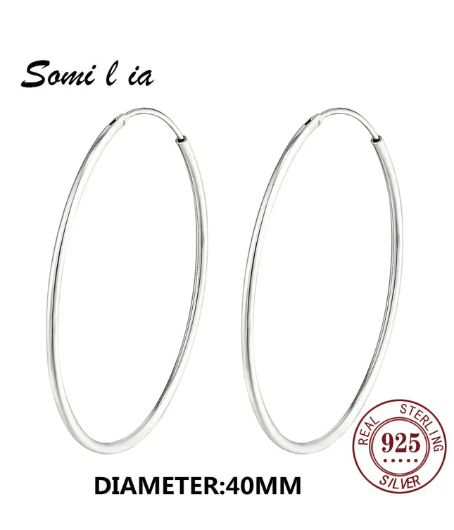 SOMILIA SOMILIA Platinum Big Hoop Earrings for Women, 925 Sterling Silver Jewelry Female Fashion Women Earrings 10-90mm For Gift