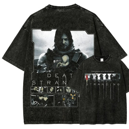 Action Games Death Stranding Peripherals Print T-shirt Men Women Streetwear Y2K Fashion Tees Vinrage Washed Cotton Oversized Top