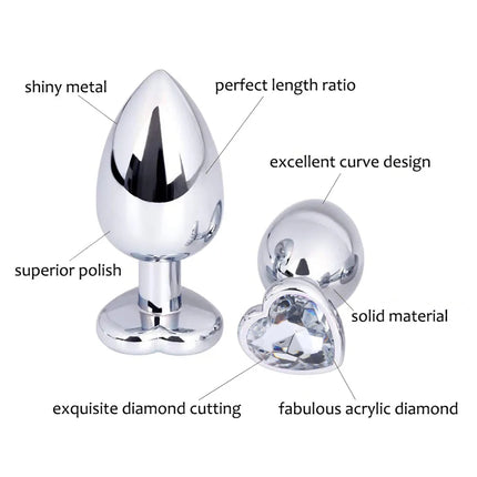 Heart Base Metal Anal Plug 3 Sizes Crystal Butt Plug for Women Removable Stainless Steel Anal Anus Masturbation Adult Sex Toys